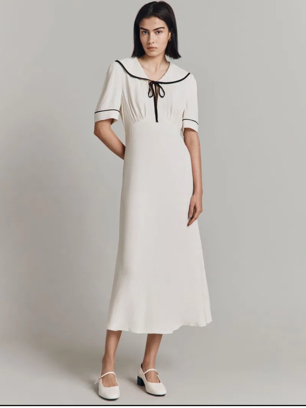 GHOST vintage contemporary Tilly Sailor Collar Empire Line Ivory/Black
Dress L
